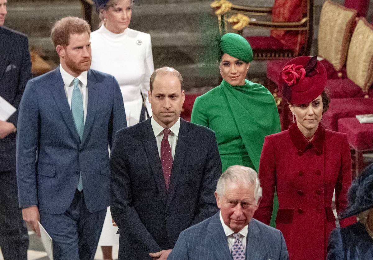 LONDON, ENGLAND - MARCH 09: Prince Harry, Duke of Sussex, Meghan, Duchess of Sussex, Prince William, Duke of Cambridge, Catherine, Duchess of Cambridge and Prince Charles, Prince of Wales attend the Commonwealth Day Service 2020 on March 9, 2020 in London, England.