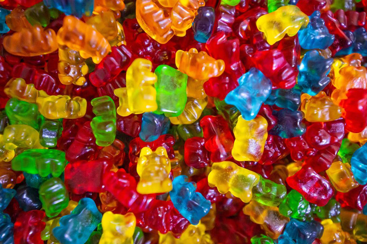 colorful gummy bears in a pile