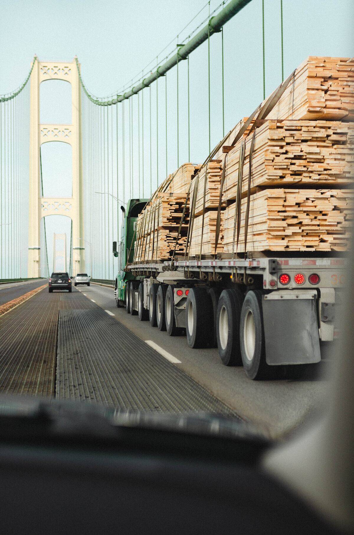 Truck carrying lumber