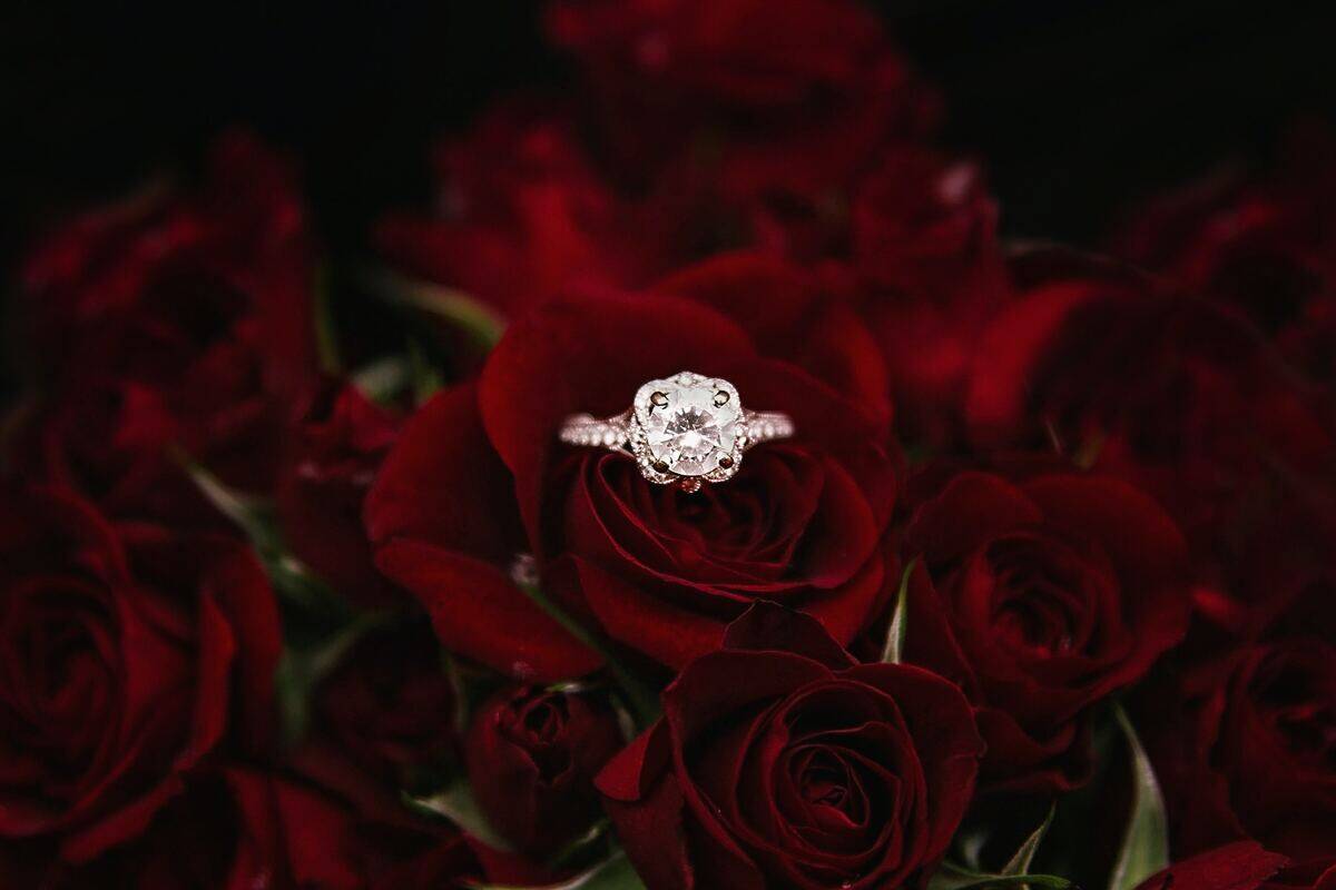 engagement ring with large diamond in roses