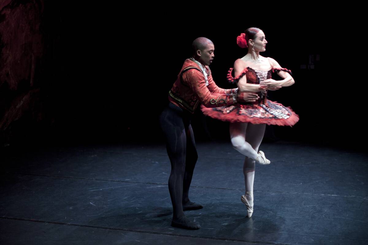 A duo perform ballet piece onstage