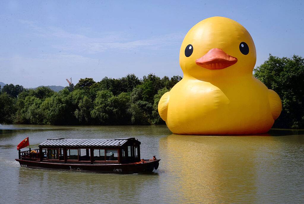 giant inflatable rubber duck in the water in China