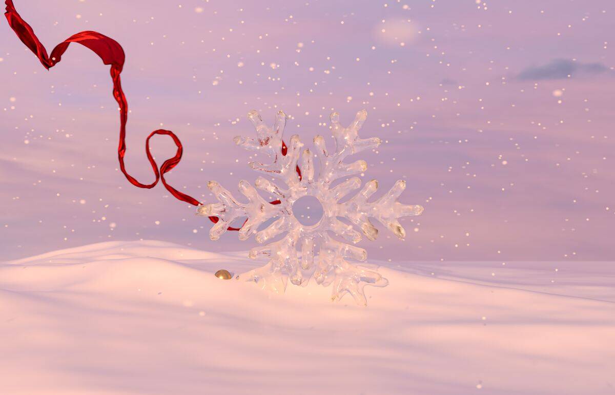snowflake with a red ribbon