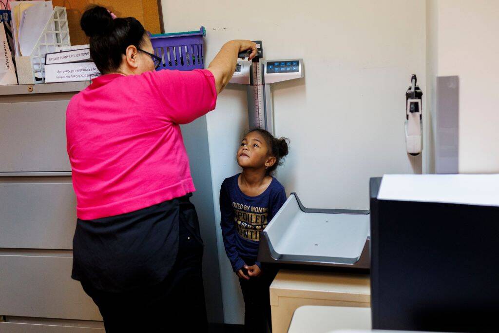 Girl being measured