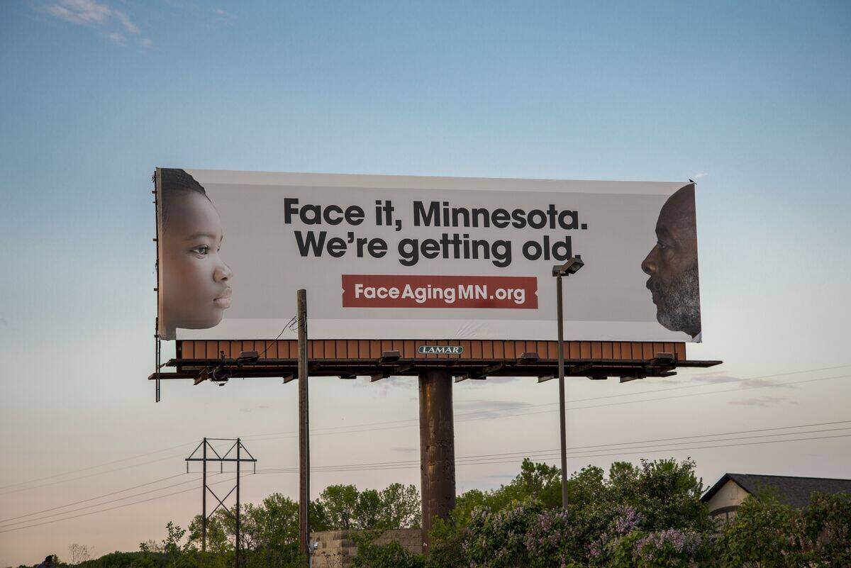 Fairbault, Minnesota, Billboard on aging in Minnesota, A campaign to create awareness of Minnesota's growing aging population.