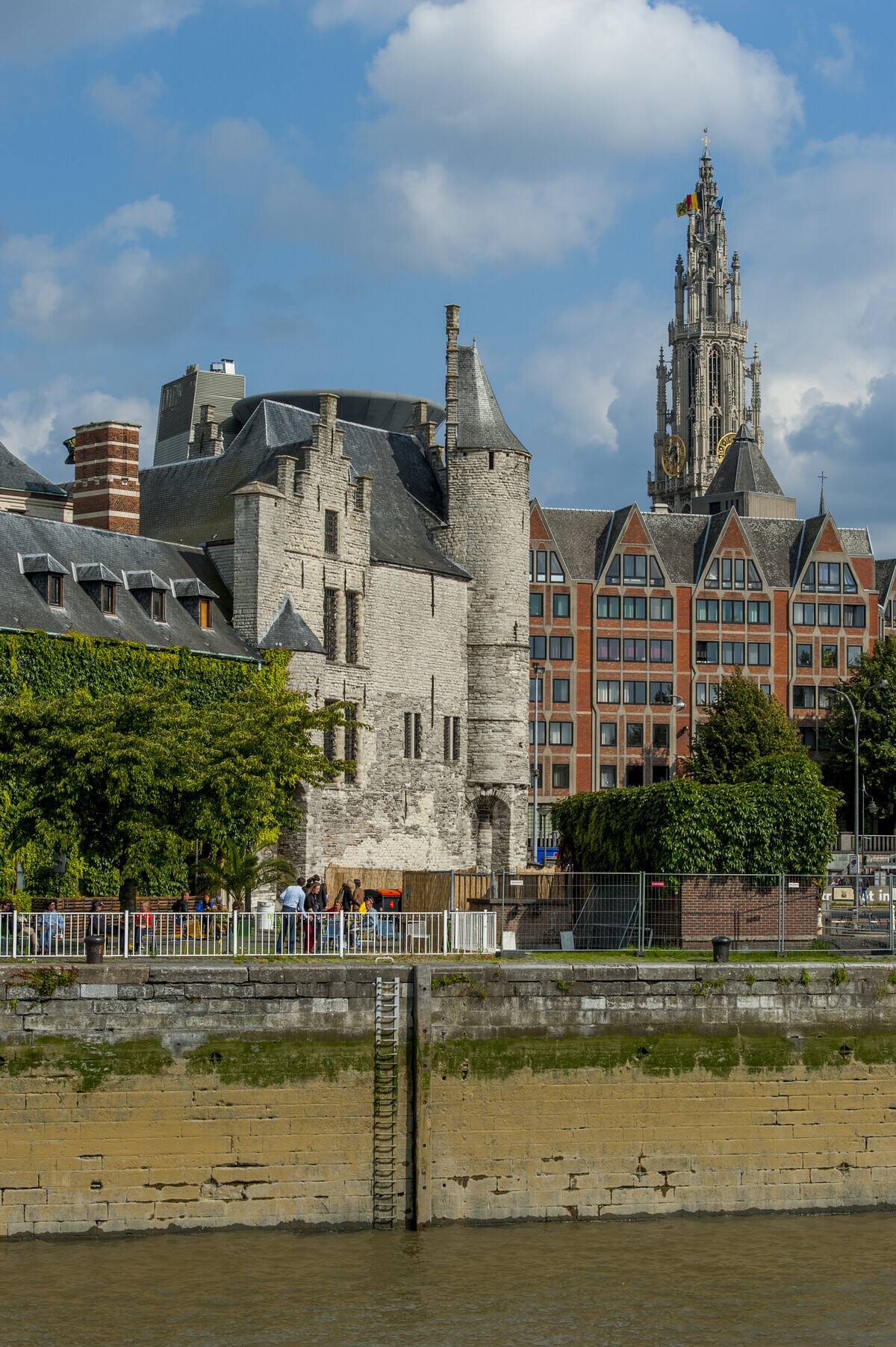 View of the city Antwerp, Belgium, from the Scheldt River...