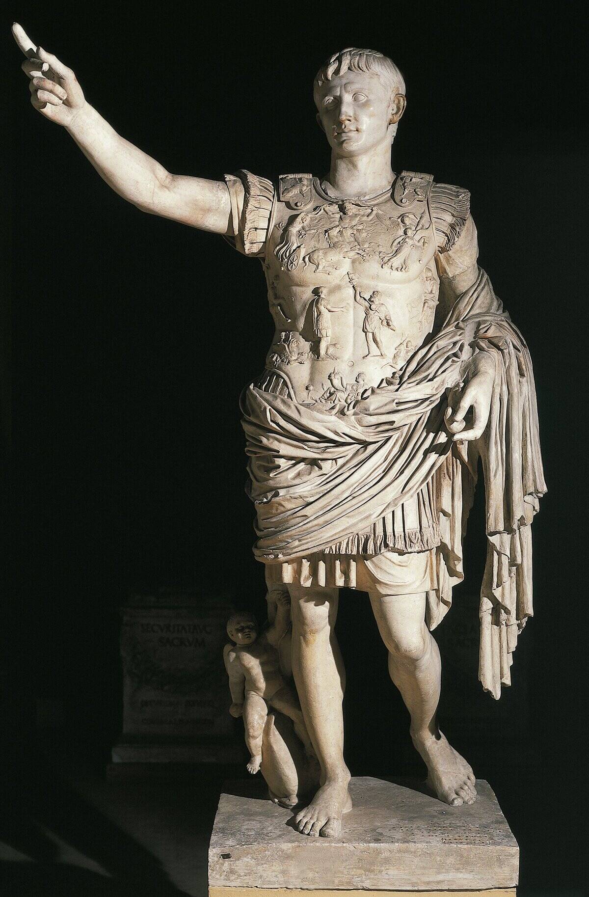 Roman civilization, statue with lorica armor of [redacted], from Prima Porta, Rome