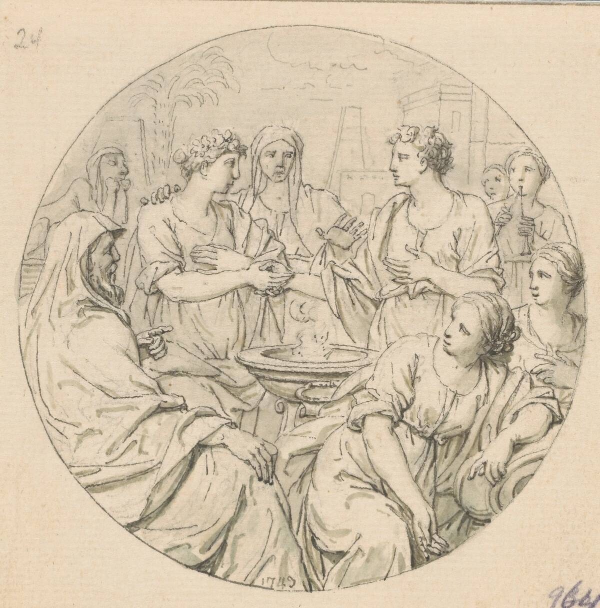 A Roman wedding (in box with 43 drawings). Louis Fabritius Dubourg. 1743. paper. ink. pencil. brush. h 95 mm × w 95 mm