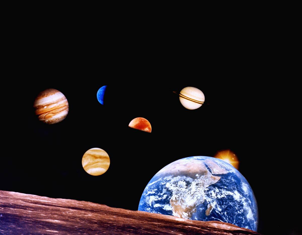 Photo Mosaic of Planets and Earth's Moon