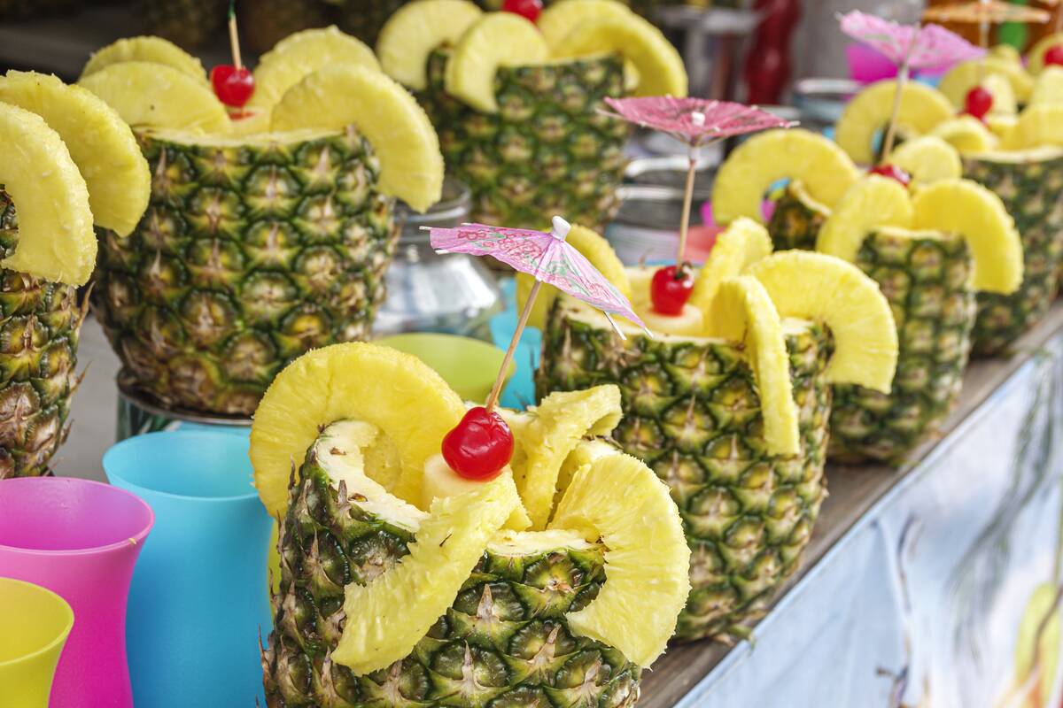 Miami Beach, Florida, Lummus Park, Ocean Drive, Art Deco Weekend, street fair food vendor, pineapple drink pina colada