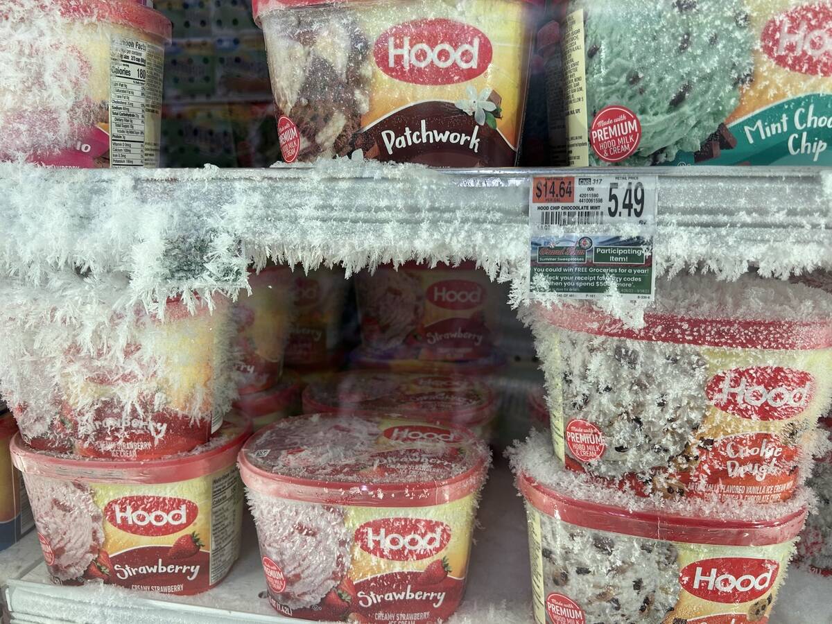Frosty Ice on Hood Ice cream in freezer aisle of grocery store, Boston, Massachusetts