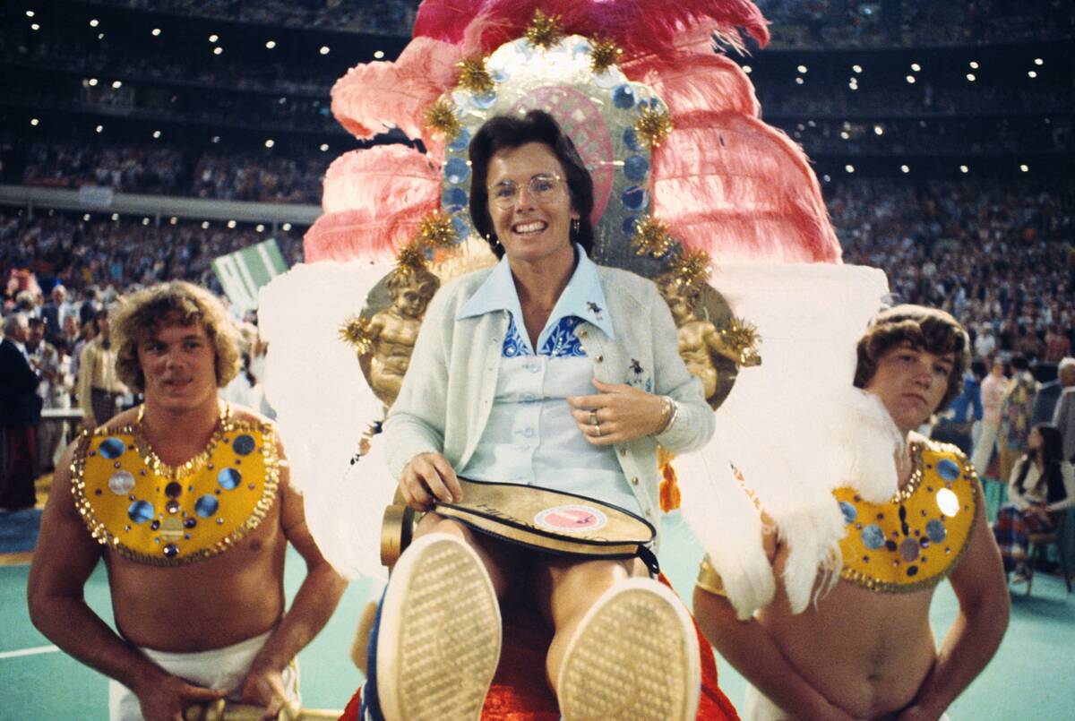 Tennis Player Billie Jean King Being Carried on Palanquin