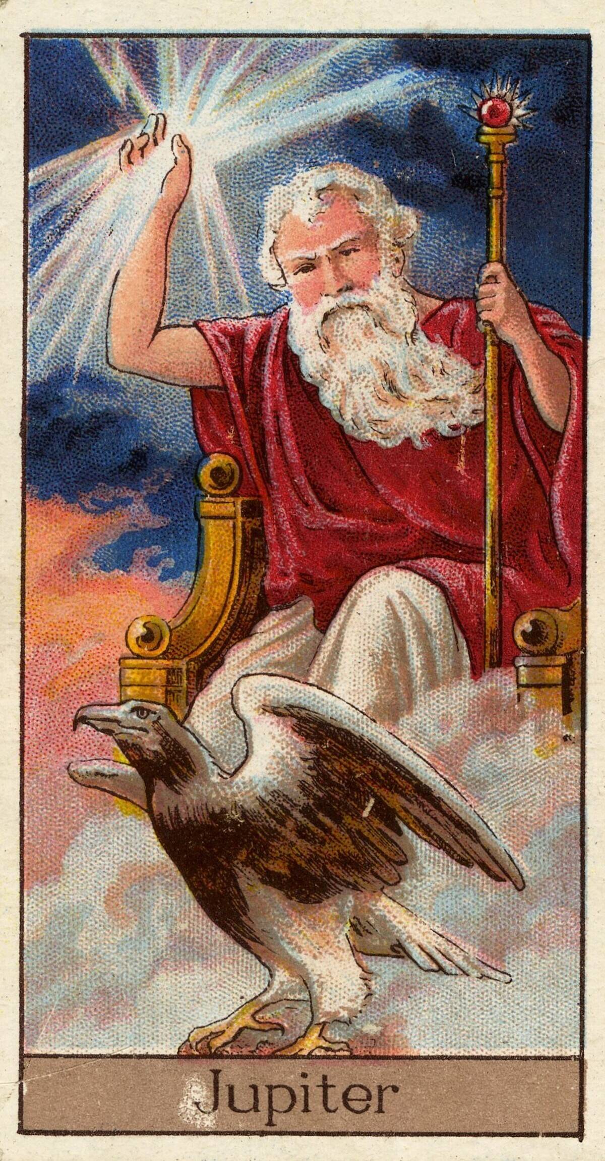 Jupiter, Vintage Cigarette Card, Mythological Gods and Goddesses series, 1924