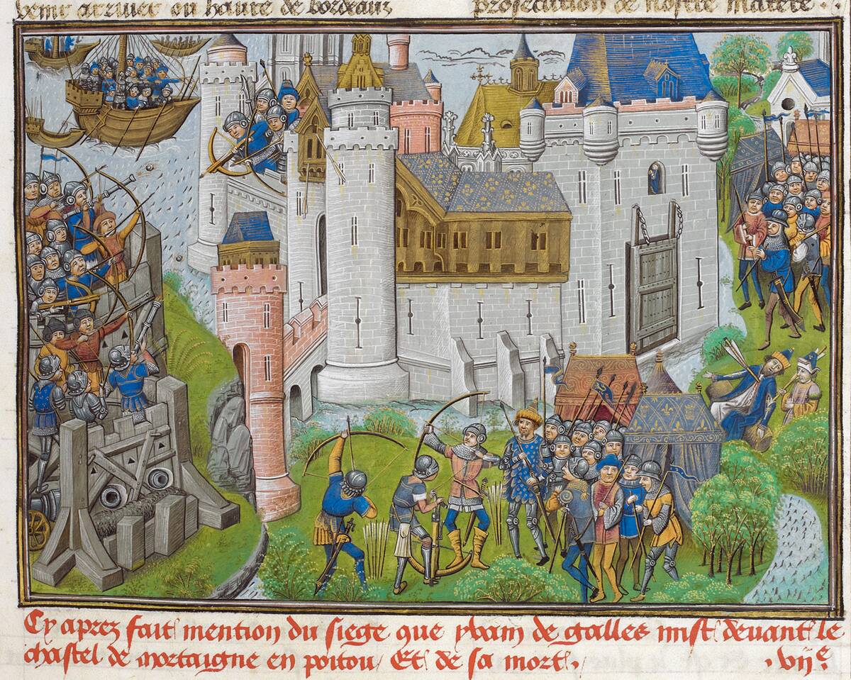 The Siege of the Castle of Mortagne, near Bordeaux, in 1377 (aus Recueil des croniques d'Engleterre