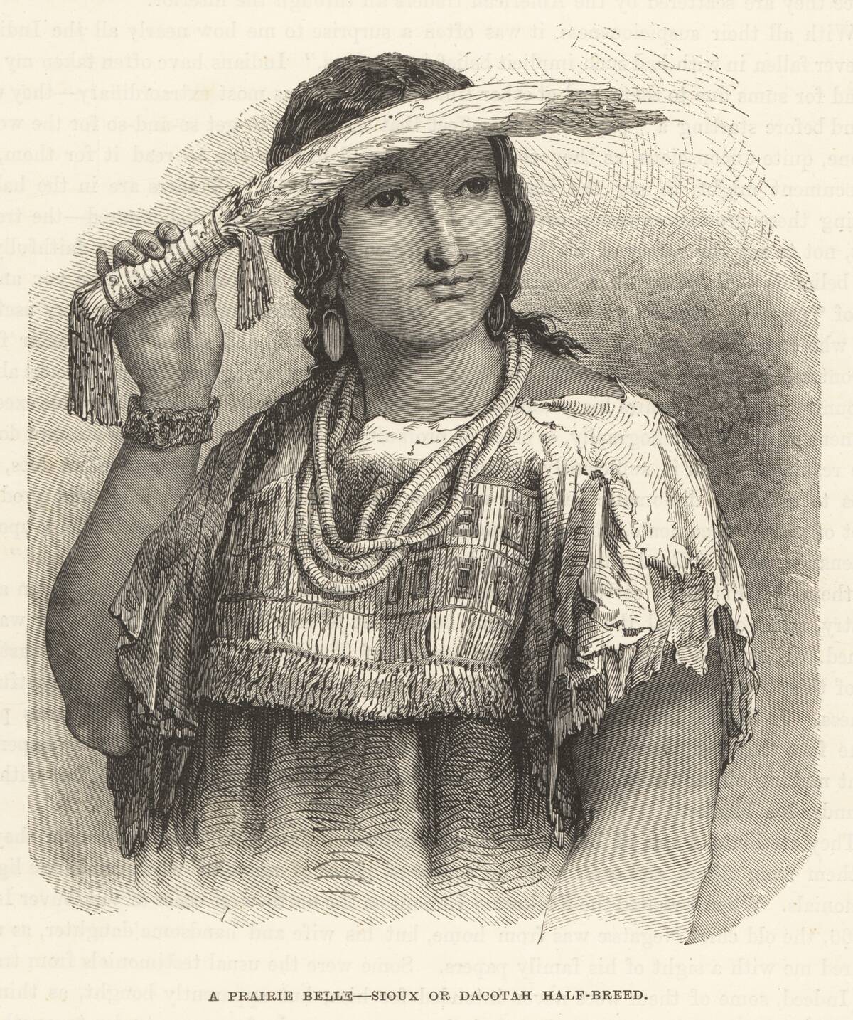 Beautiful Sioux woman with smudging feather