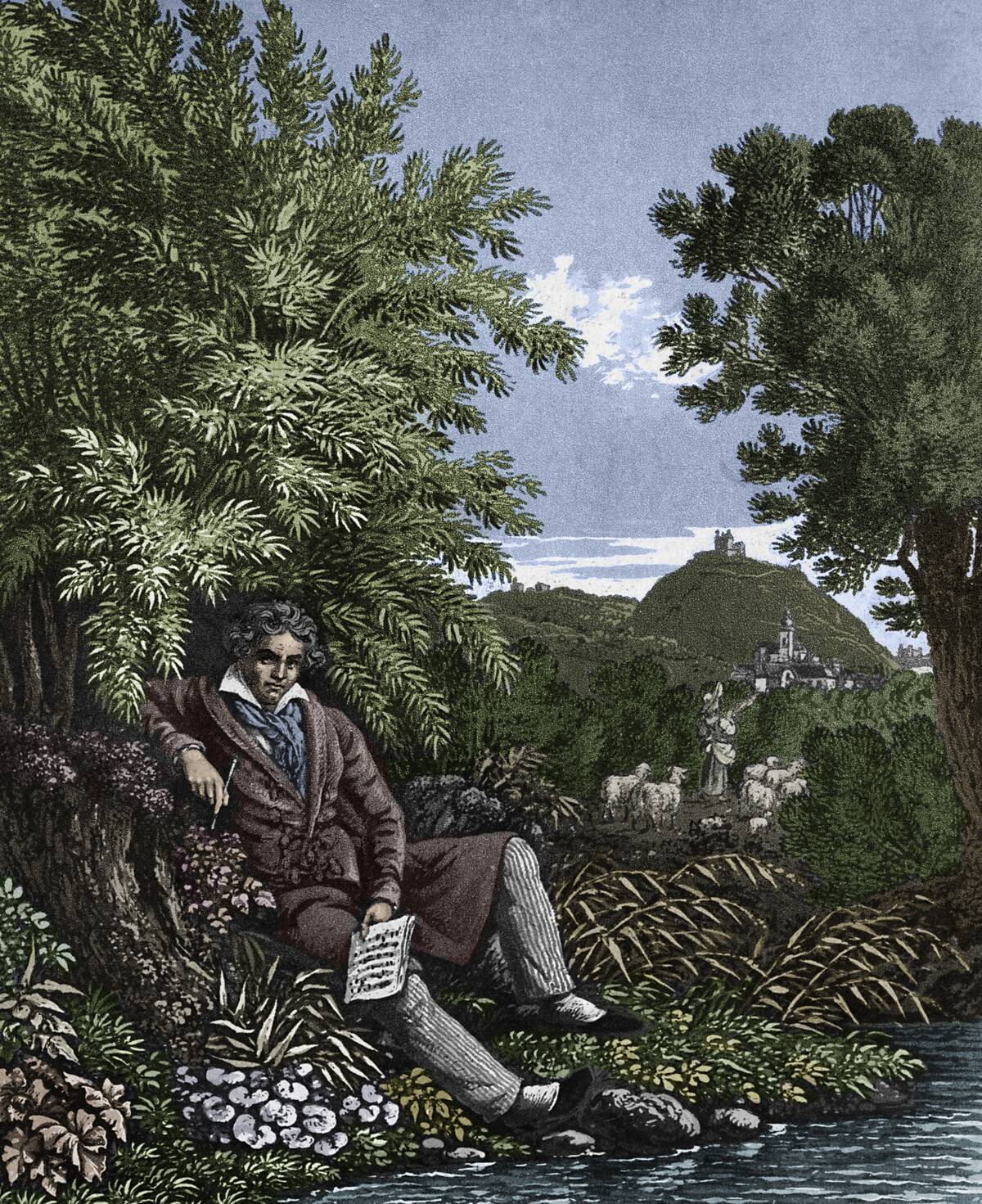 Ludwig Van Beethoven Sits Beside A Brook