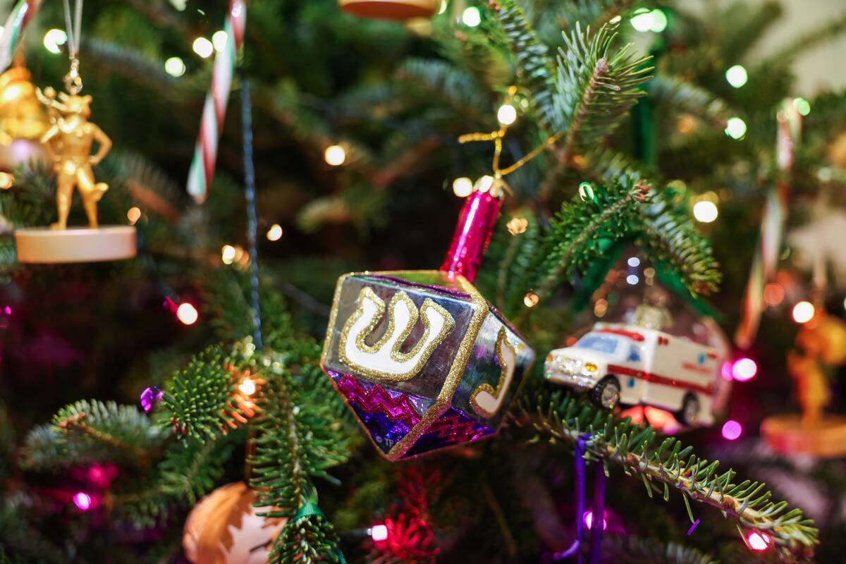 A Dreidel Ornament on a Christmas Tree