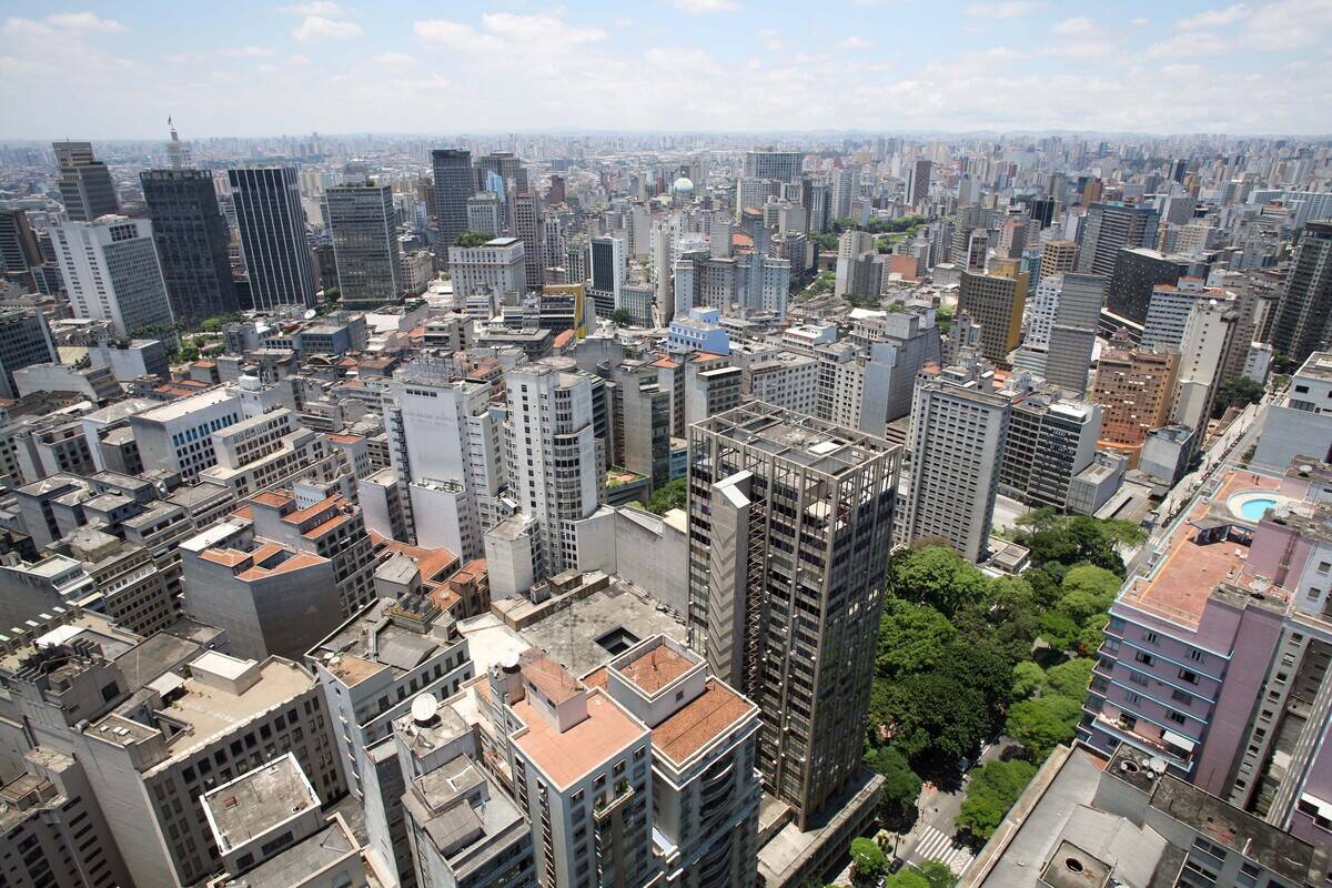 Apartment and office buildings clutter the skyline of downto