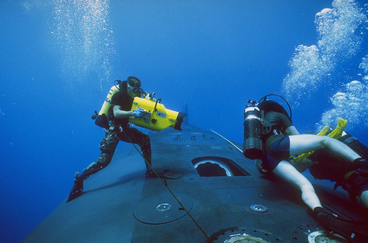 Divers Working on Submarine