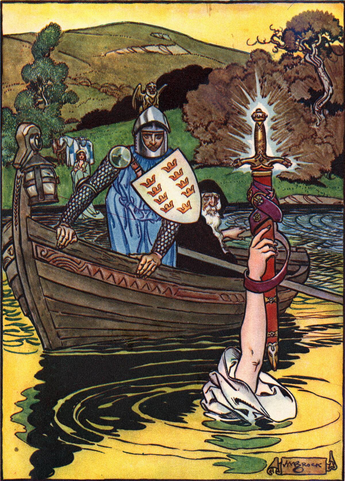Illustration of King Arthur Receiving Excalibur by Henry Matthew Brock