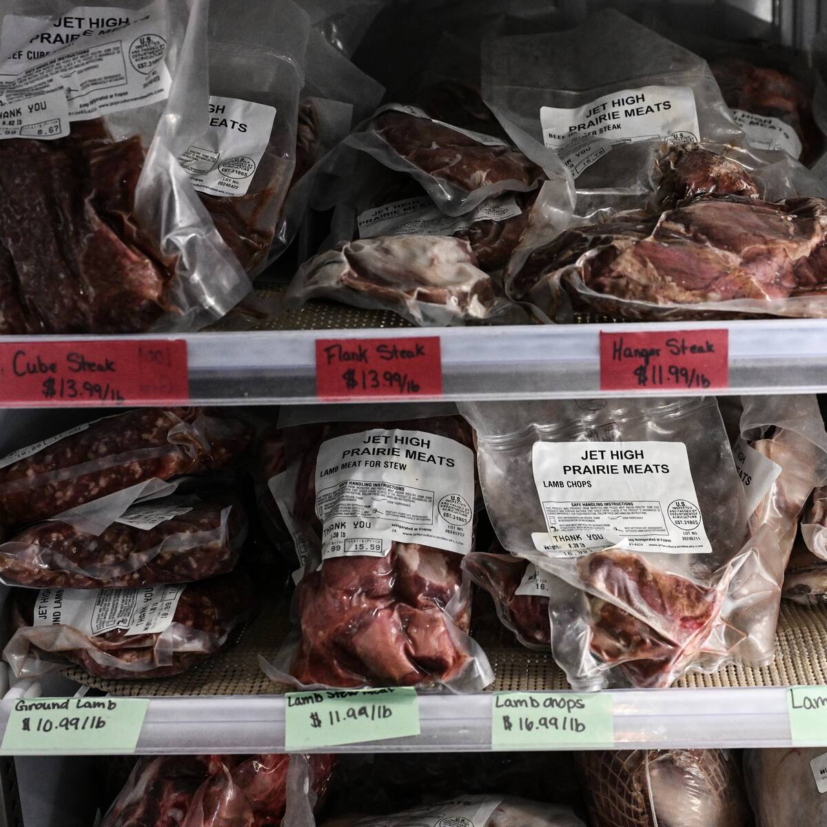 LEAVENWORTH, KS - APRIL 24: Frozen meats sit in the freezer at