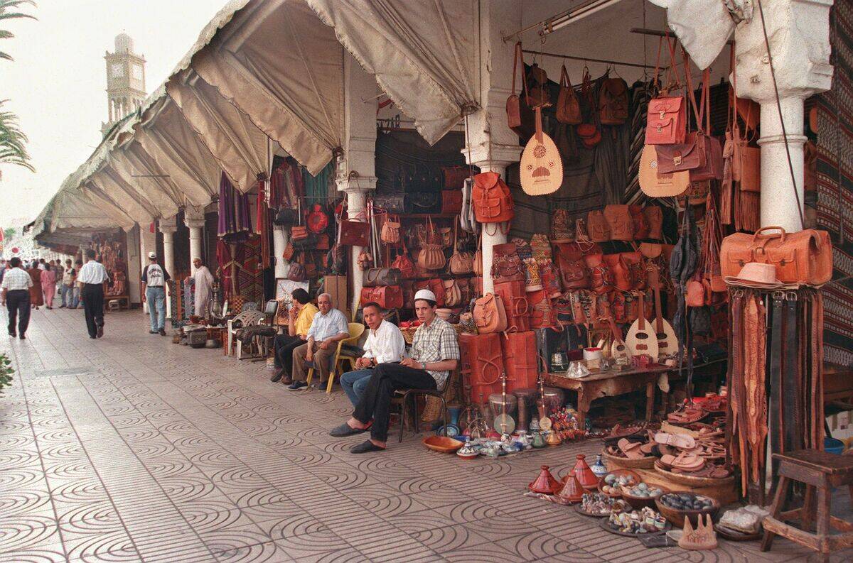 Sellers wait for customers in a bazaar near Casabl