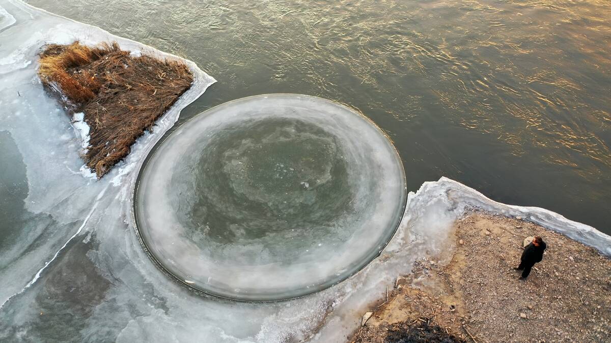 Circular Ice Floe Appears On Taoer River In Hohhot
