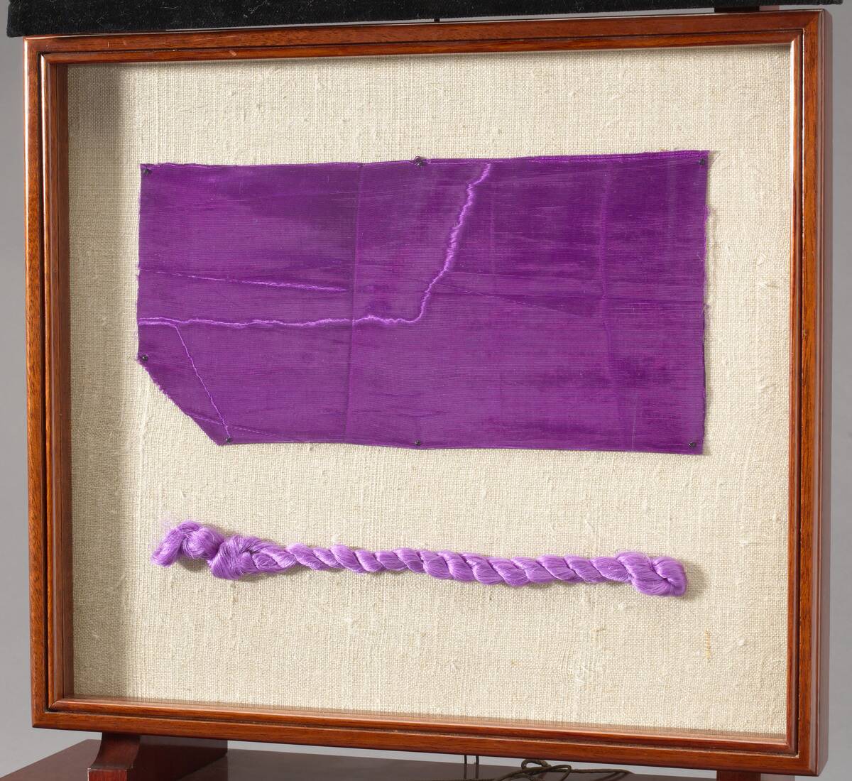 Dress fabric and a silk skein dyed with mauve, c 1856-1858.