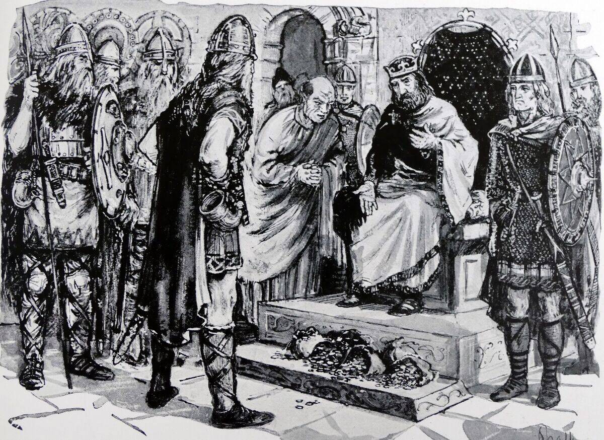 Ethelred II King of England paying gold to the Vikings