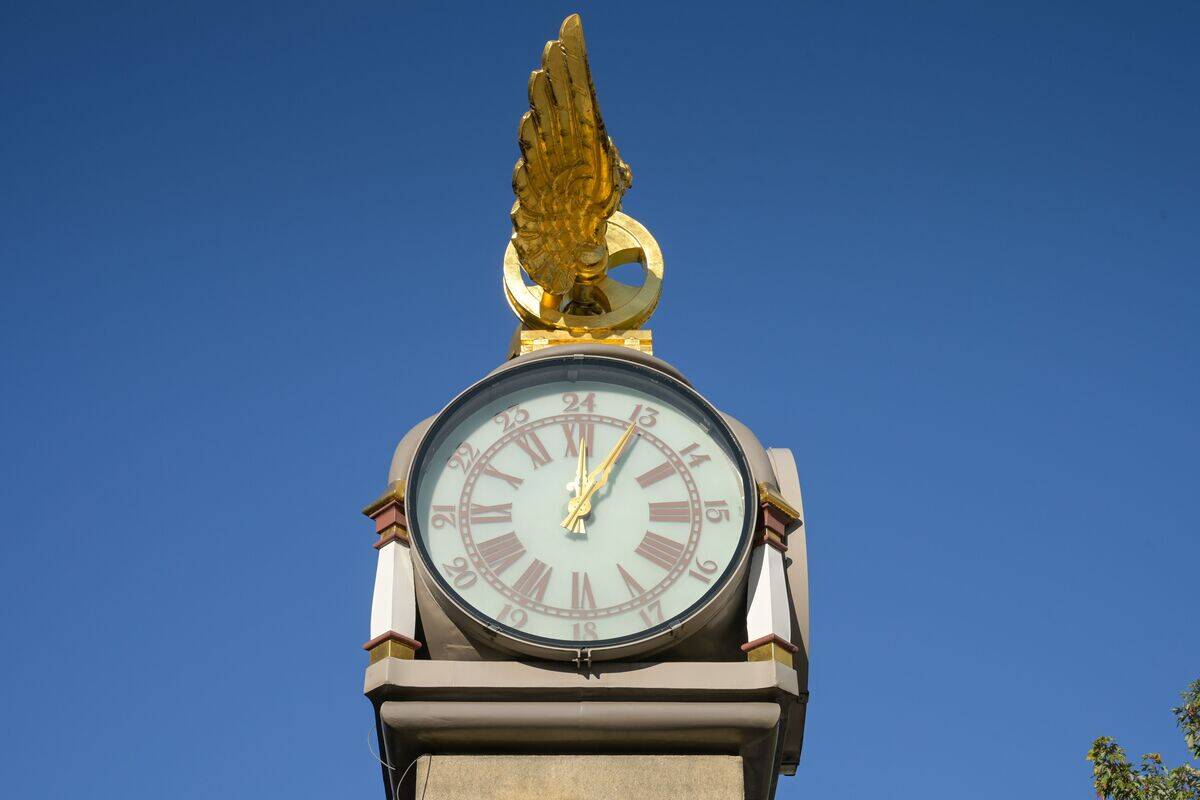 Five past twelve, station clock in front of Centralen station, Stockholm, Sweden