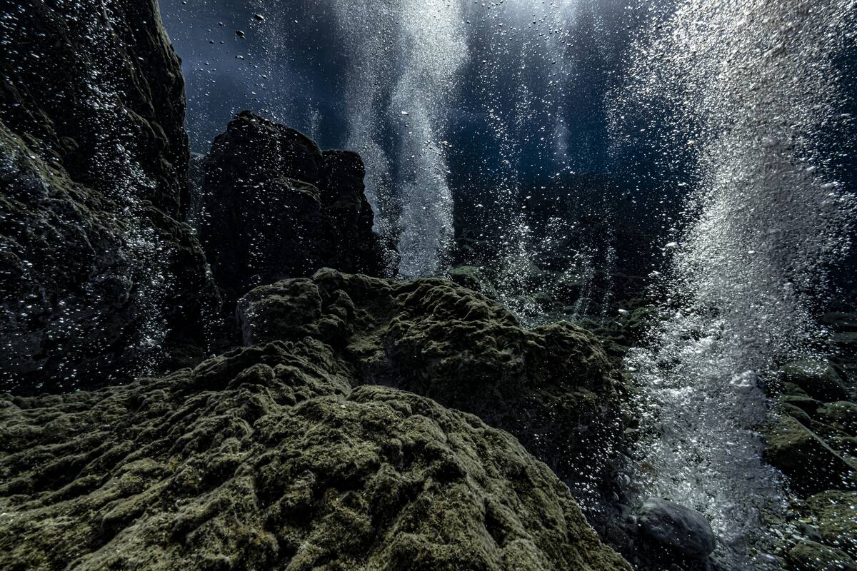 Gas eruption from the underwater crater of the island of Panarea