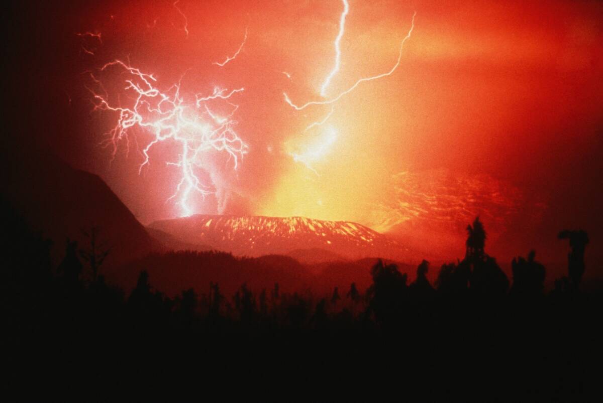 Lightning Strikes During Volcanic Eruption