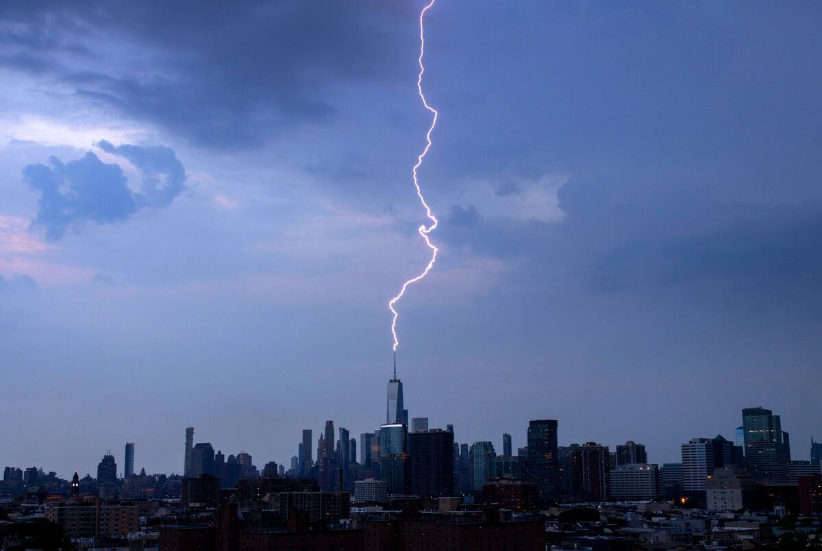 Lightning Strikes One World Trade Center in New York City