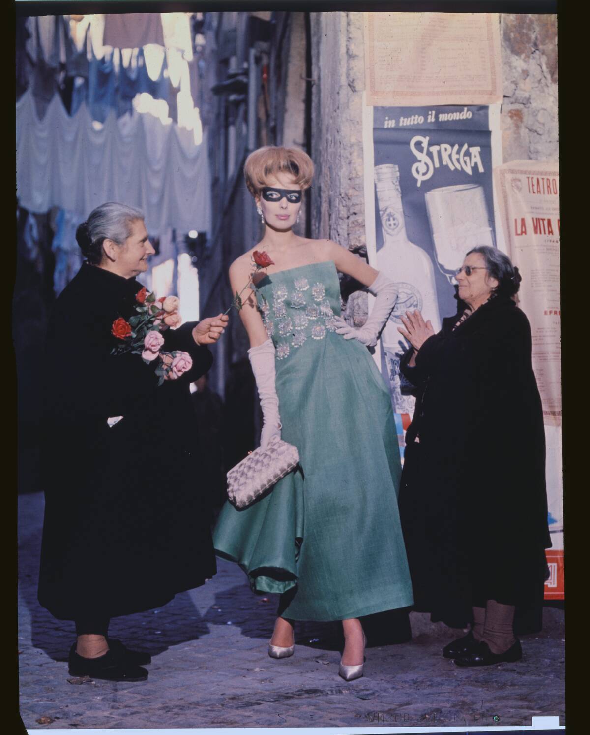 Model Posing in Green Organza Gown