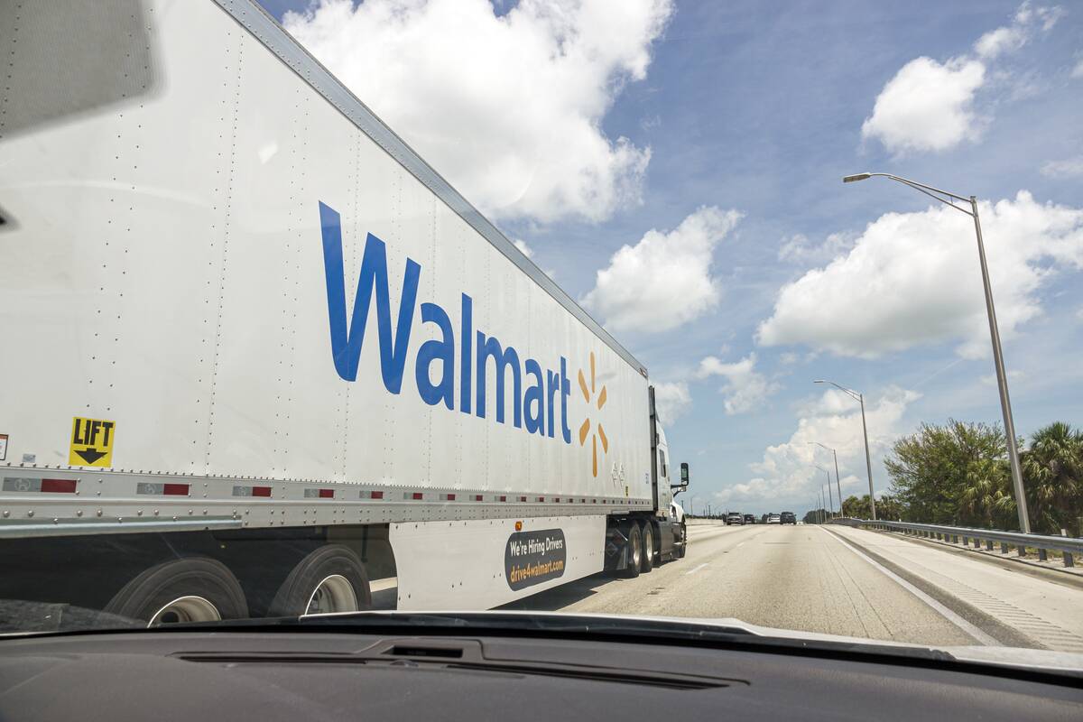 Palm Bay, Florida, Interstate 95 highway, Walmart semi truck passing, view through car windshield