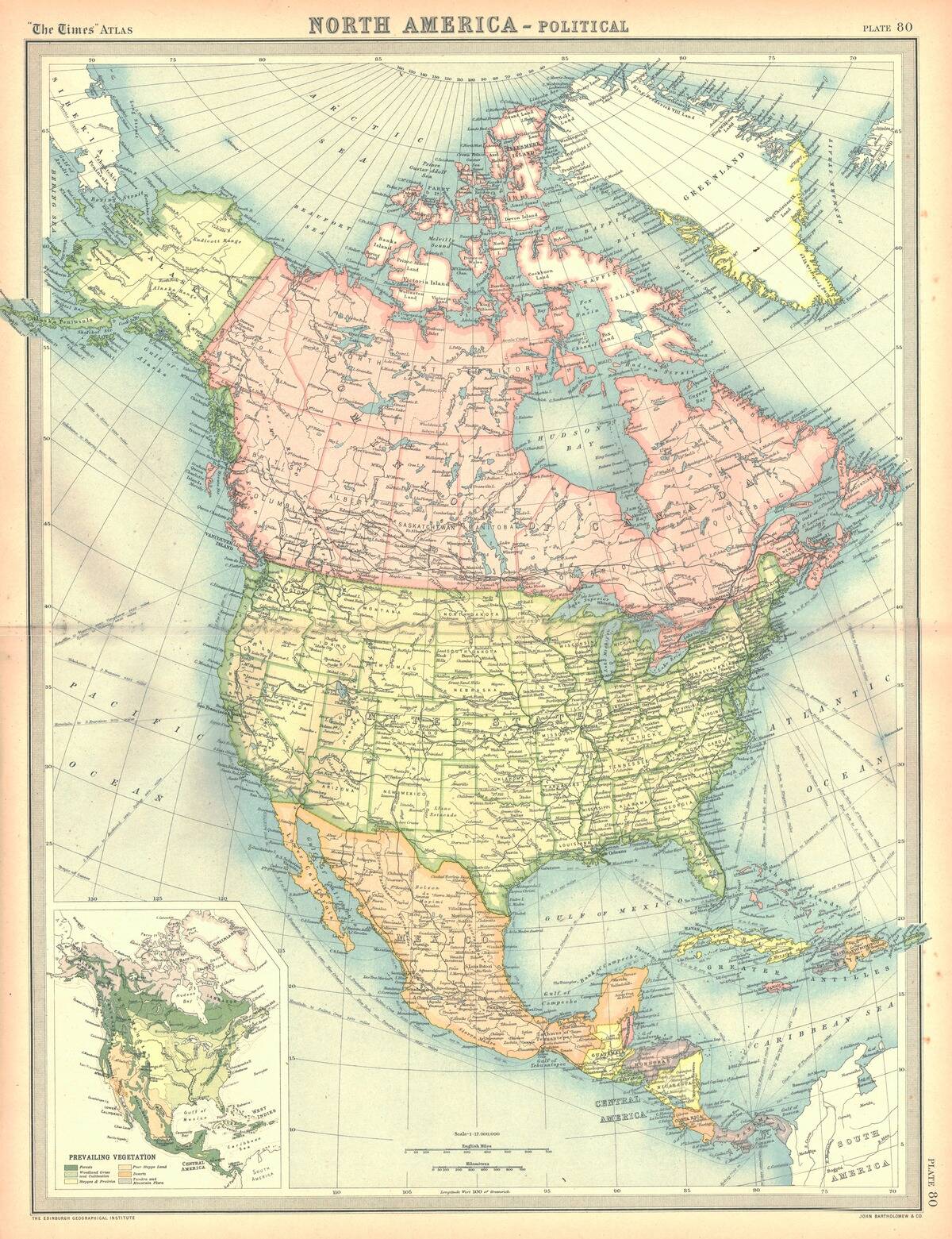 Political Map Of North America Artist Unknown