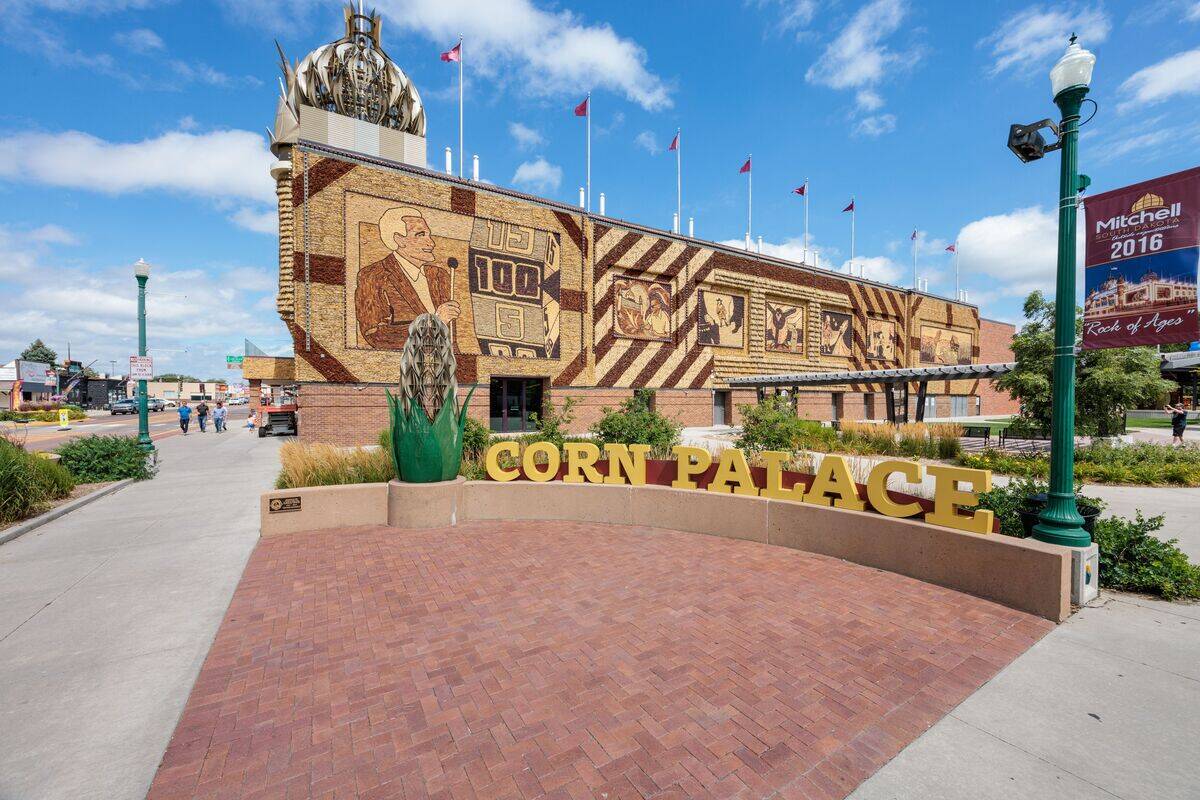 Sign outside of the World's Only Corn Palace in Mitchell, South Dakota, USA