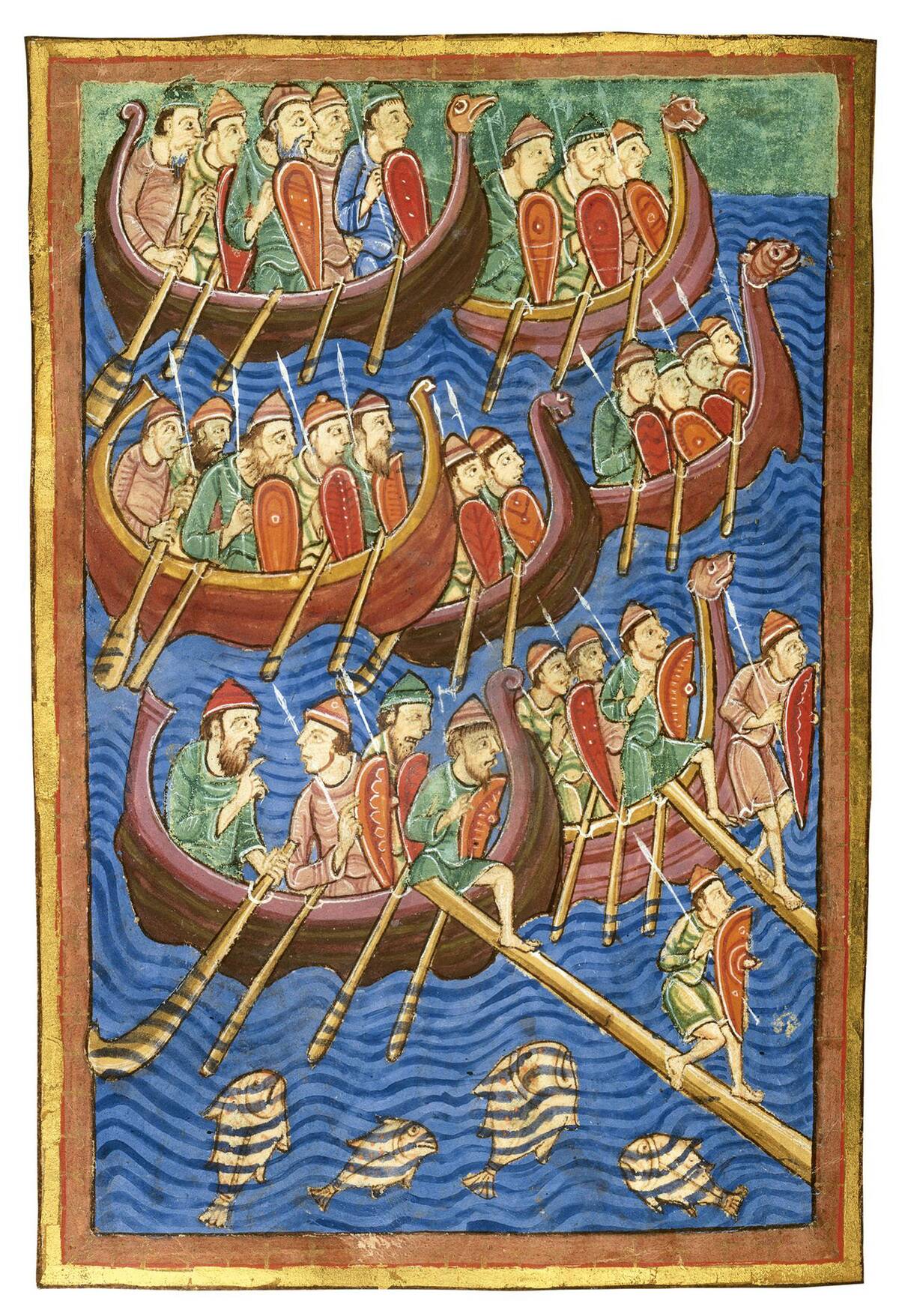 Viking ships arriving in Britain, ca 1130
