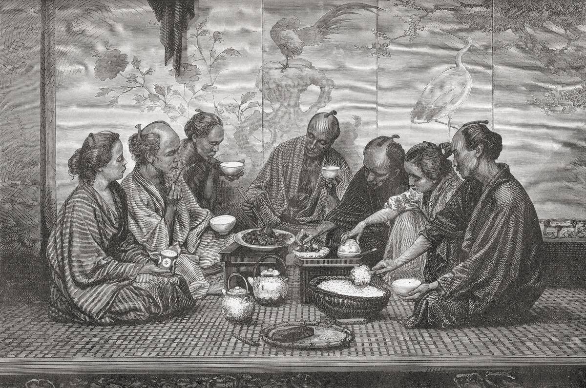 A Japanese Middle-Class Family's Mealtime In The 19Th Century
