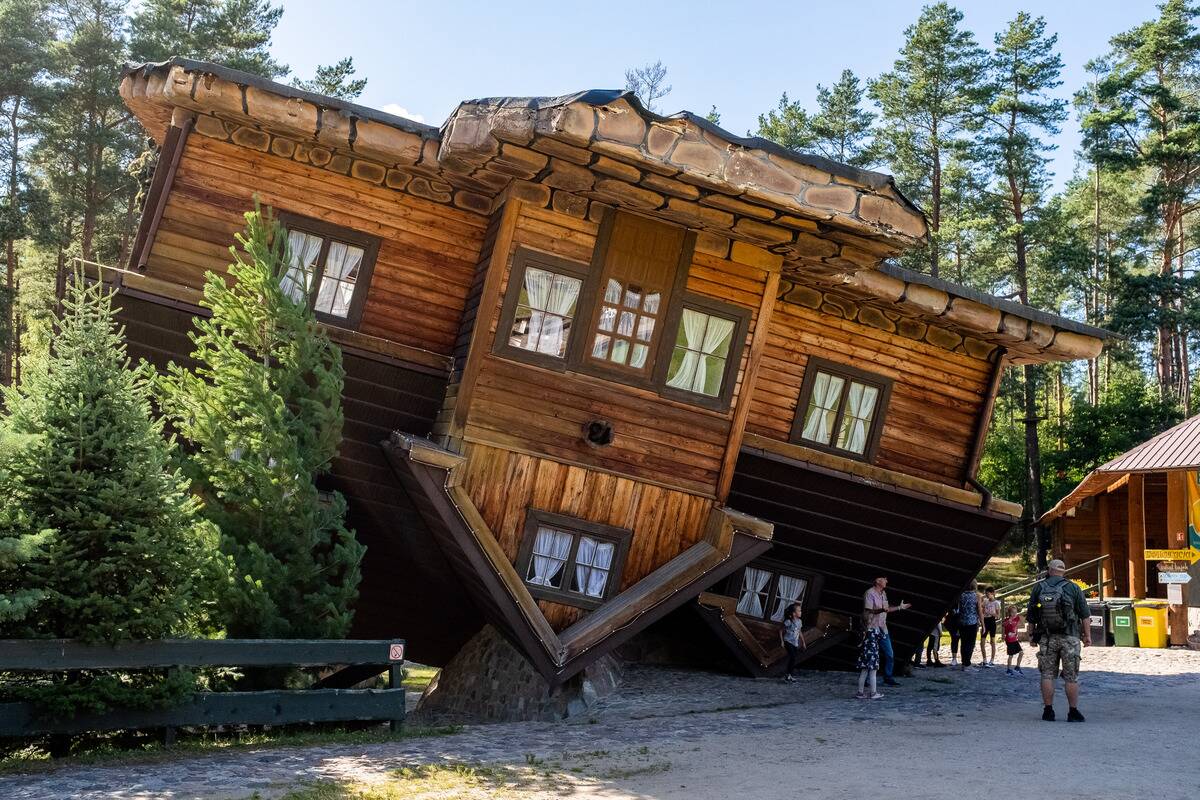 A view of an upside down house in Szymbark...