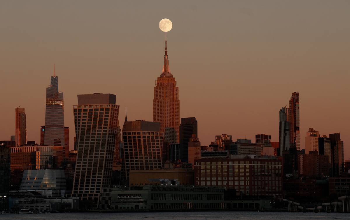 Beaver Moon Rises at Sunset in New York City