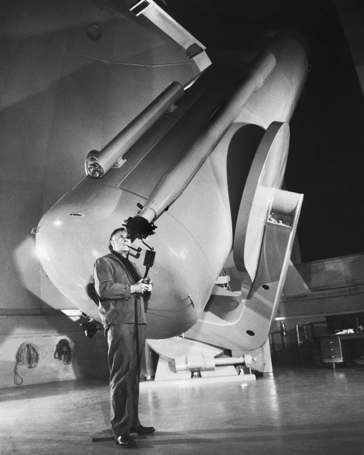Dr. Hubble Looks Through Schmidt Telescope