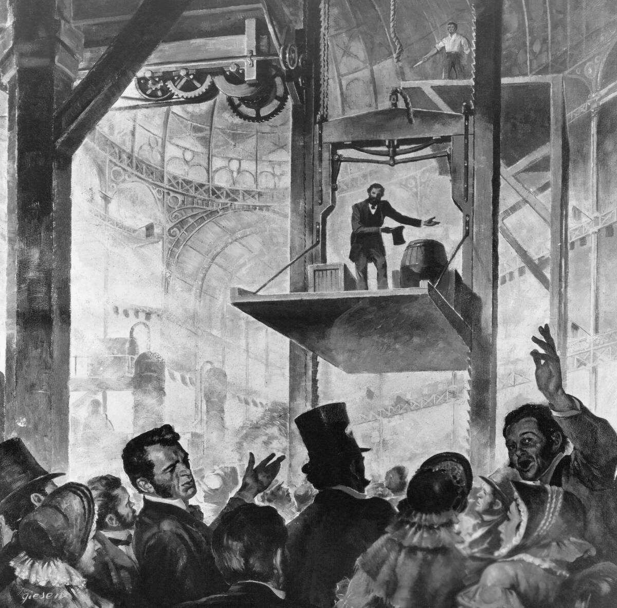 Elisha Otis Demonstrating Elevator
