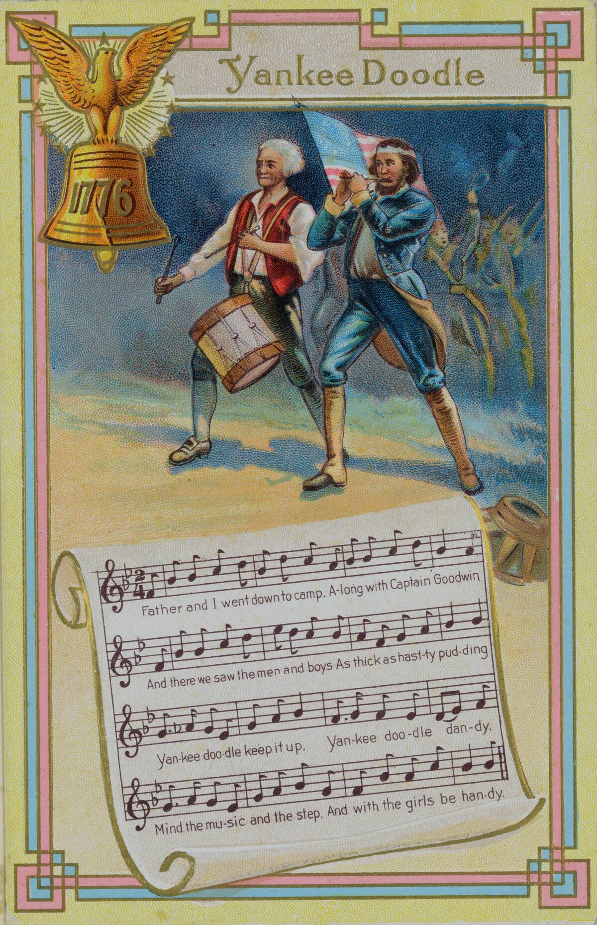 Illustration Depicting Men Playing Yankee Doodle