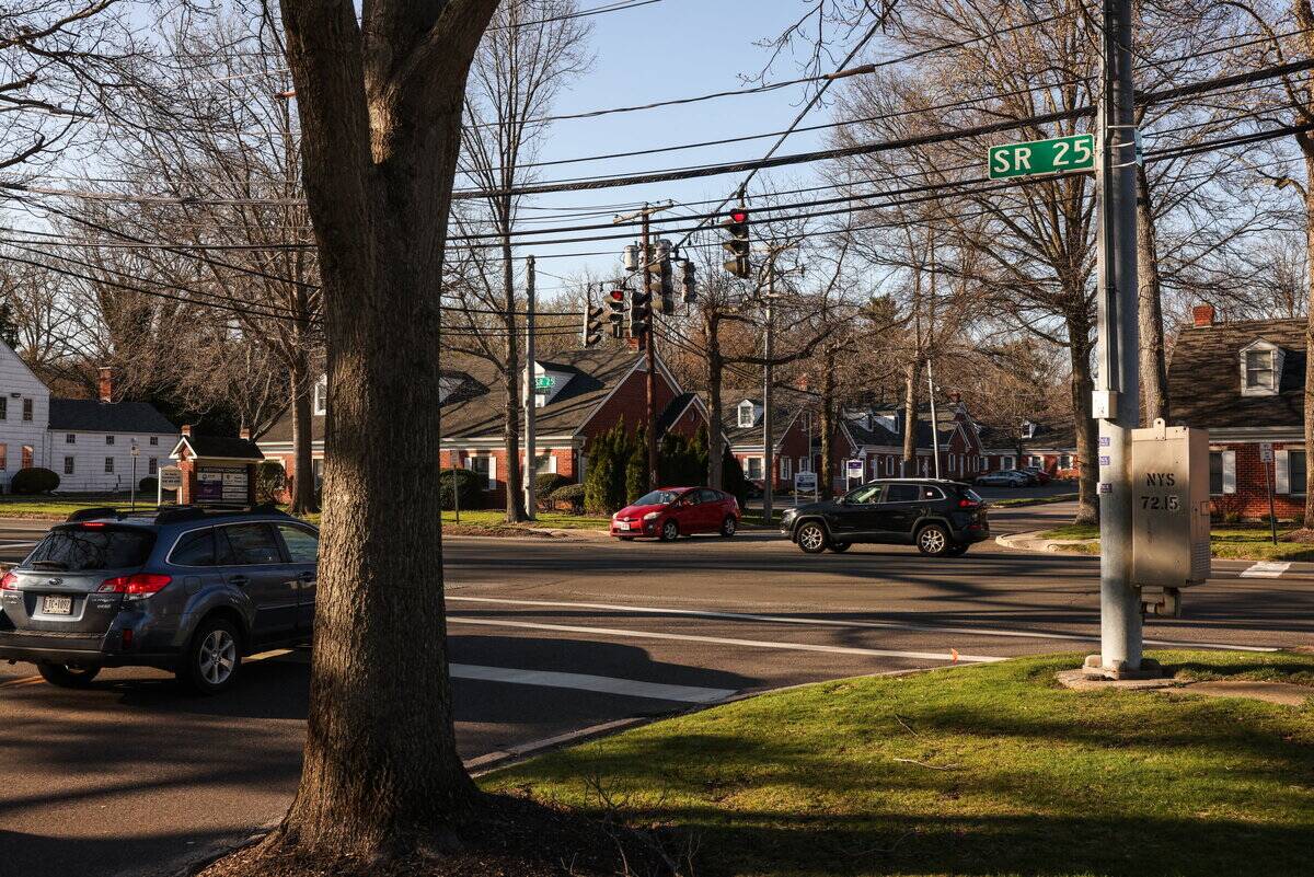 Intersection of streets in Village of the Branch, New York
