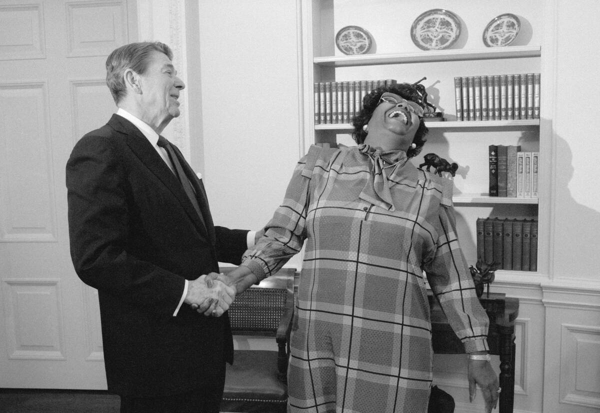 Pearl Bailey Laughing with Ronald Reagan