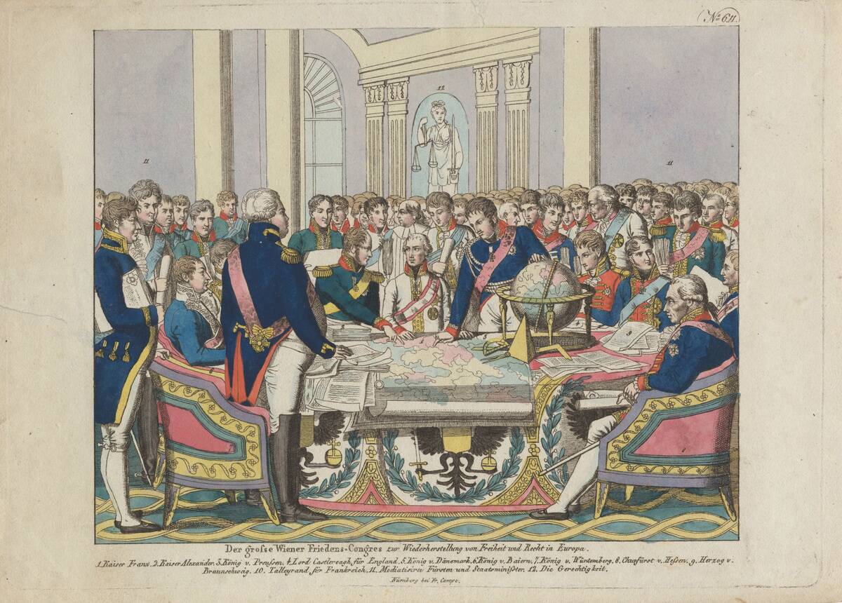 The Congress of Vienna. Found in the collection of the State Borodino War and History Museum, Moscow.