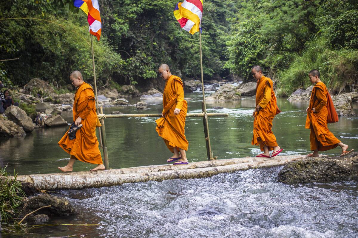 Buddhist Monks in a religious journey