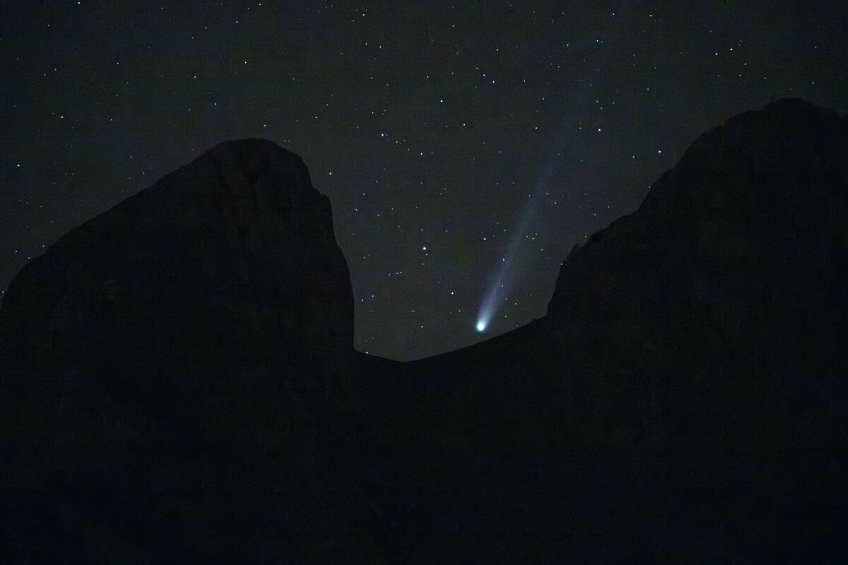 Comet Lemmon shines over Pedraforca Mountain in Spain