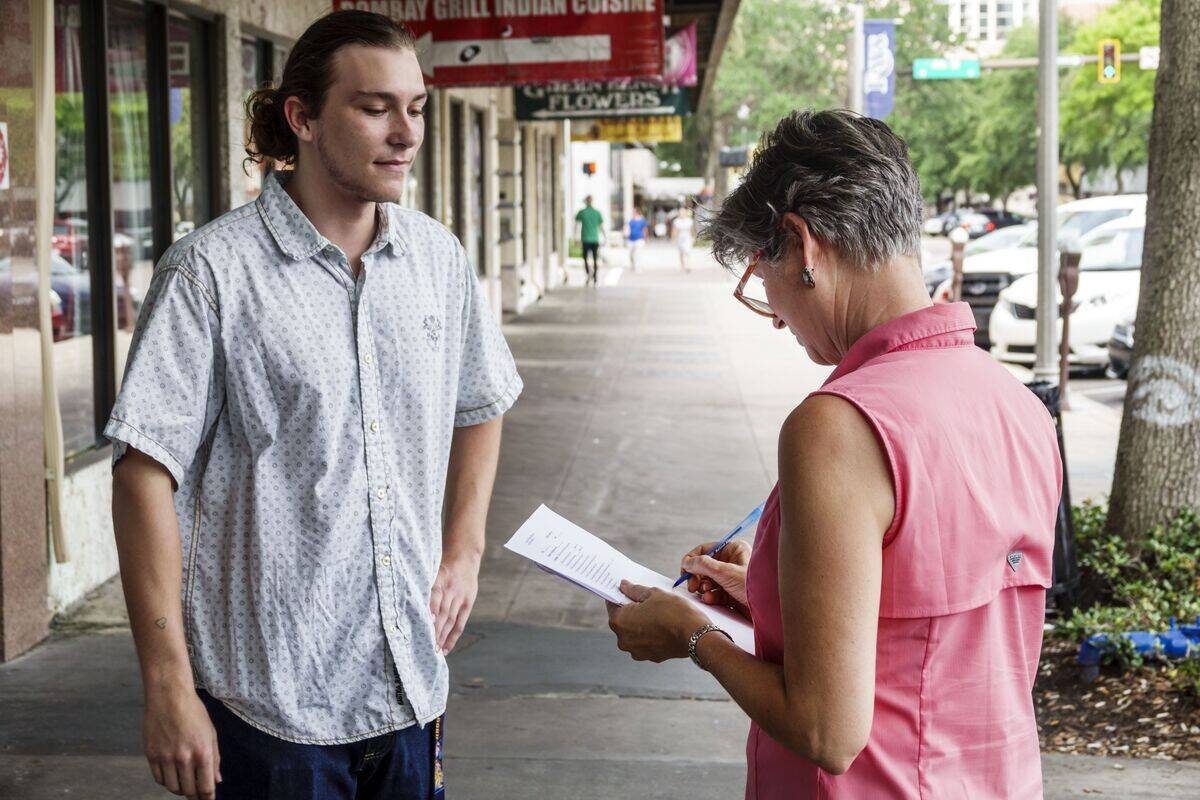 Florida, person asking pedestrian survey questions